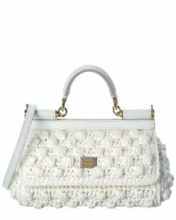 Dolce & Gabbana Sicily Small Crochet & Leather Satchel Women Satchels & Top Handles