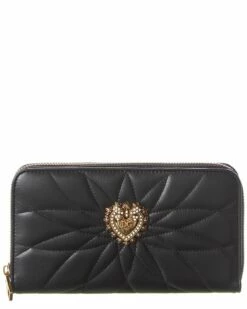 Dolce & Gabbana Devotion Quilted Leather Zip Around Wallet Women Wallets & Card Cases