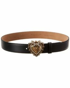 Dolce & Gabbana Devotion Heart Adjustable Leather Belt Women Belts Black