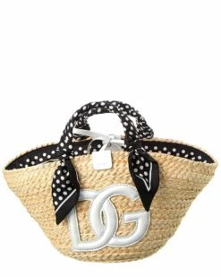 Dolce & Gabbana Kendra Straw & Leather Tote Women Totes