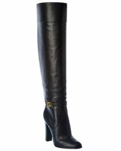Dolce & Gabbana DG Buckle Leather Knee High Boot Women Boots