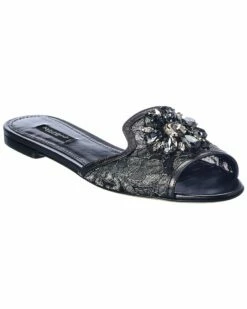 Dolce & Gabbana Brooch Lurex Lace Sandal Women Flat Sandals