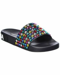 Dolce & Gabbana Crystal Leather Slide Women Flat Sandals