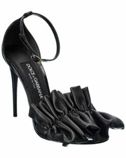 Dolce & Gabbana Ruched Leather Sandal Women Heeled Sandals