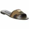 Dolce & Gabbana Logo Canvas & Leather Sandal Women Flat Sandals